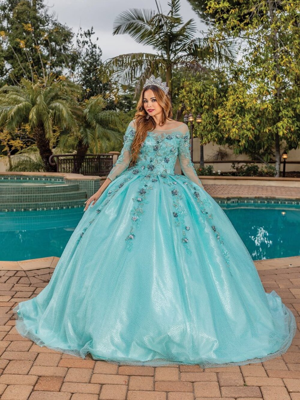 NEW MINT Beaded Illusion Neckline Quinceanera Ball Gown 1847